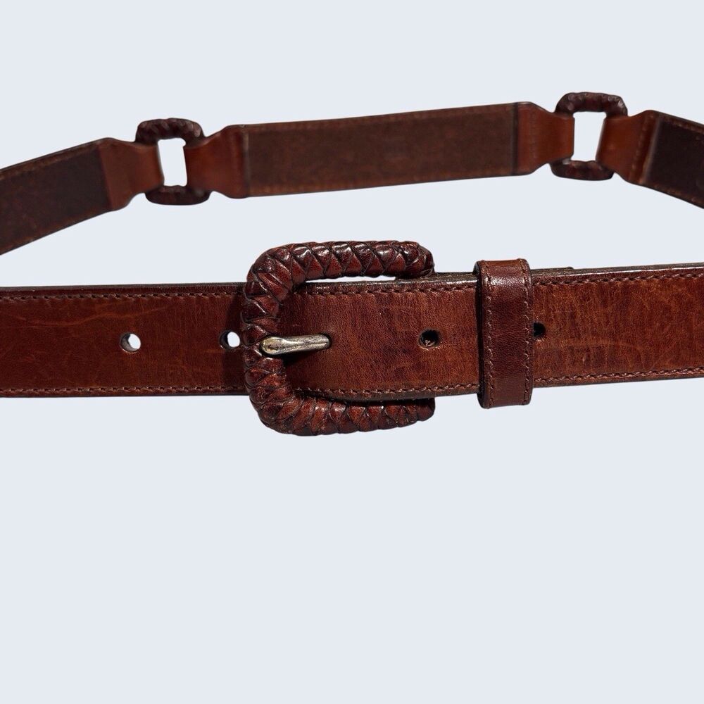 Vintage Fossil Belt Womens Medium 28-32” Brown Genuine Leather Braided Links Y2K - Picture 3 of 9